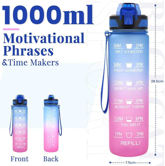 Deze waterfles van 1 liter met tijdmarkeringen en rietje: hij houdt je gehydrateerd en gemotiveerd!