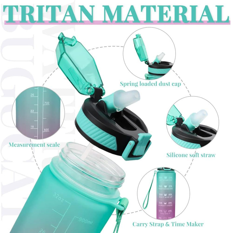 Laad afbeelding in Galerijviewer, 1 liter Tritan waterfles met rietje: Houd je gehydrateerd en gemotiveerd!
