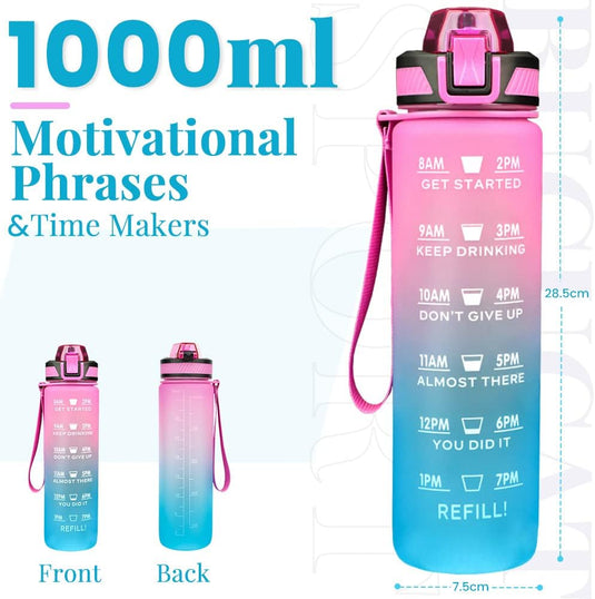 1000ml 1 liter waterflesjes met tijdmarkeringen en rietje: Houd je gehydrateerd en gemotiveerd!
