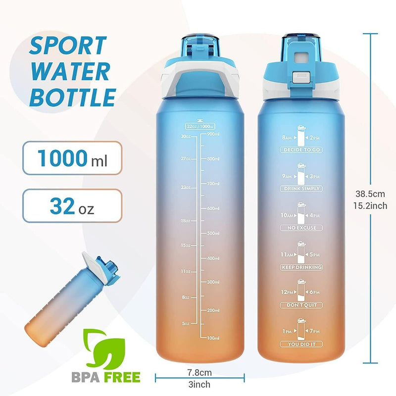 Load image into Gallery viewer, BPA-vrije sportwaterfles met tijdmarkeringen en motivatietekst, ideaal voor outdoor-activiteiten en fitness.
