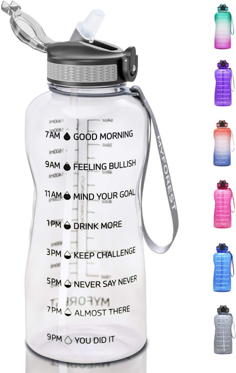 Laad afbeelding in Galerijviewer, Waterfles, inhoud 2,2 liter, met tijdsaanduidingen, BPA-vrij materiaal, met drinkrietje, voor afvallen en algemene gezondheid - happygetfit.com
