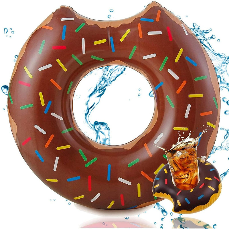 Laad afbeelding in Galerijviewer, Opblaasbare XXL donut zwemband met beet, verkrijgbaar in bruin of roze

